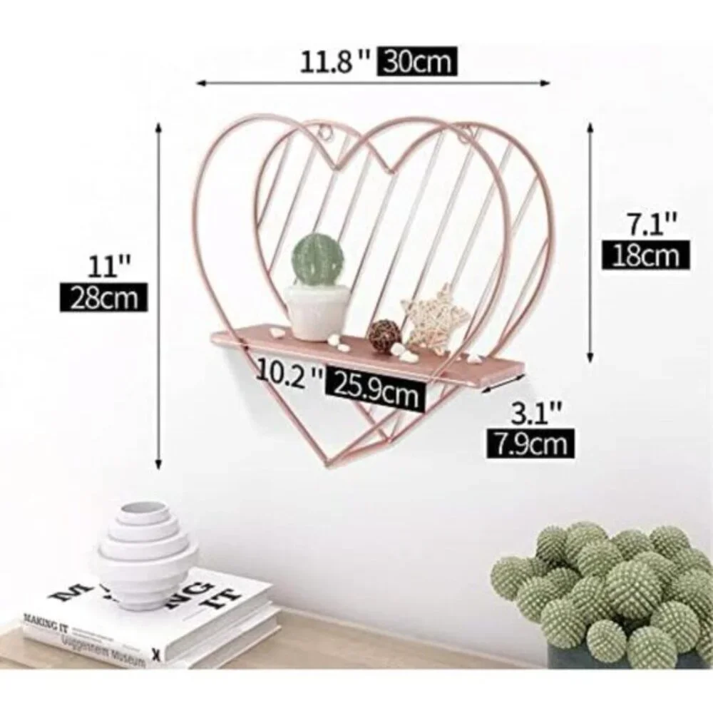 New Pink Heart Floating Wall Shelves, Cute Funky Organizer for Home Decor